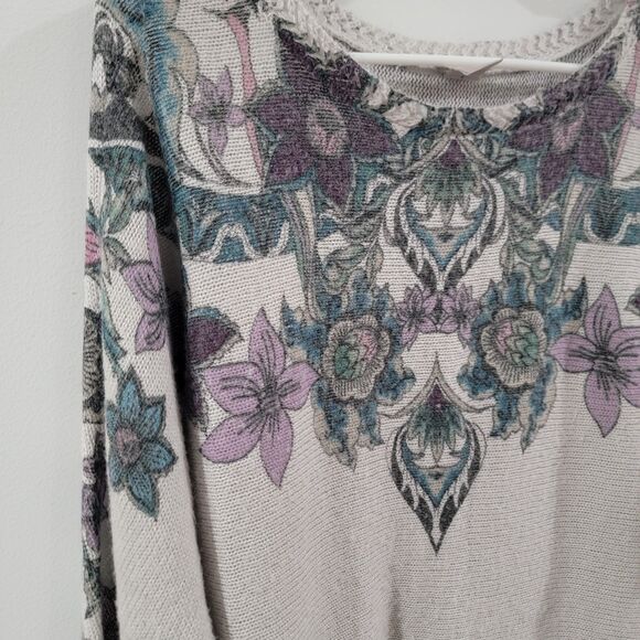 Chicos Womens Sweater Size Medium 1 Floral Knit Cozy Boho - Picture 3 of 8